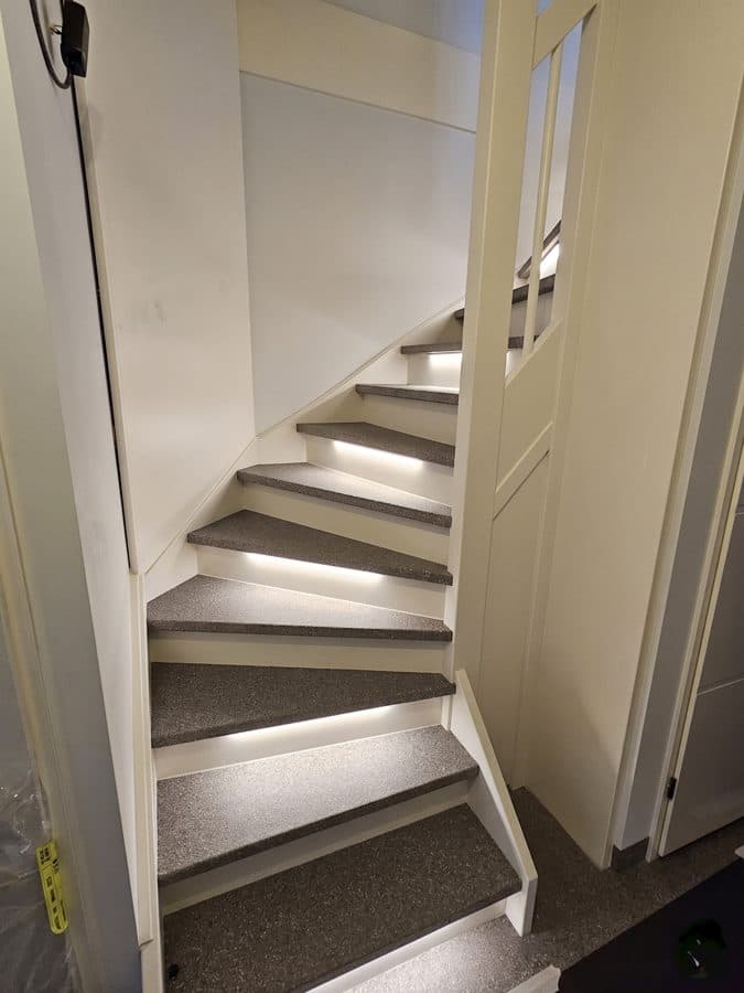 EverStep stair renovation — subtle finish with ultra-thin overlay treads
