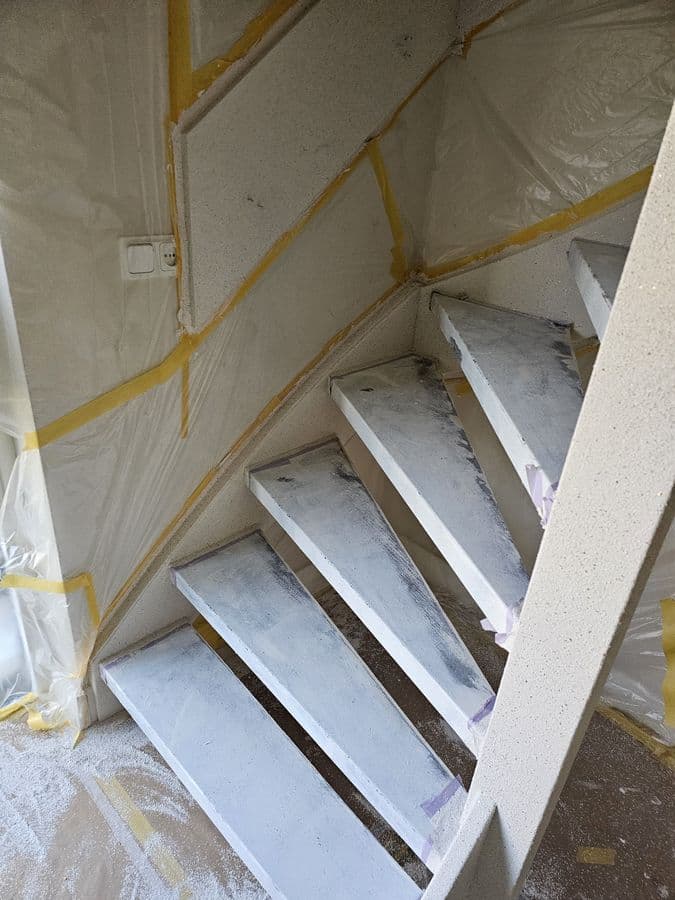 Signature CrystalSand — masked work area, overlay treads placed